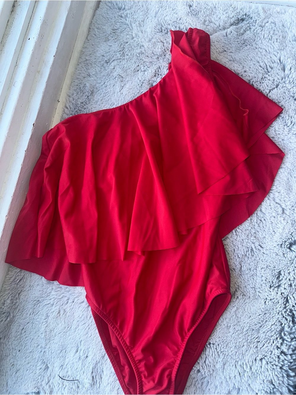 VENUS Red One Shoulder Ruffle Swimsuit Size 4 | Statement Swim